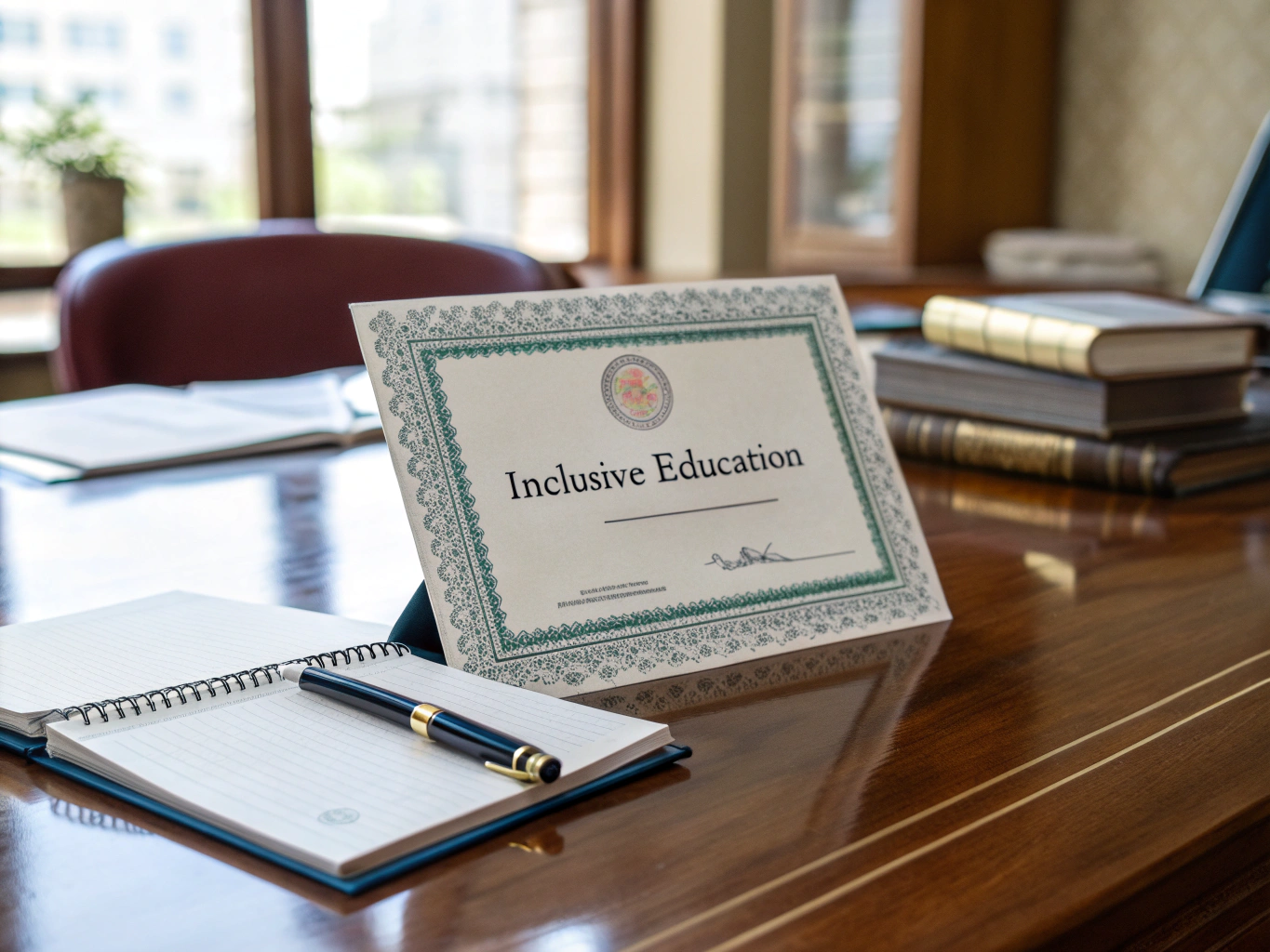 Course completion certificate with car keys on a desk