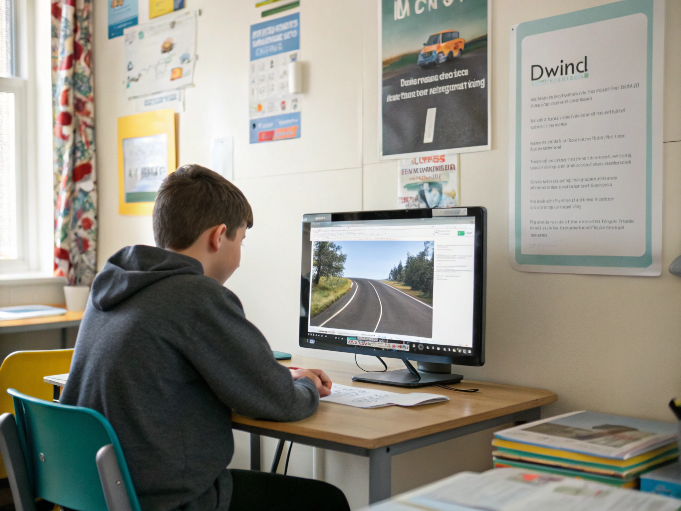 Student taking the online driver improvement course on a laptop