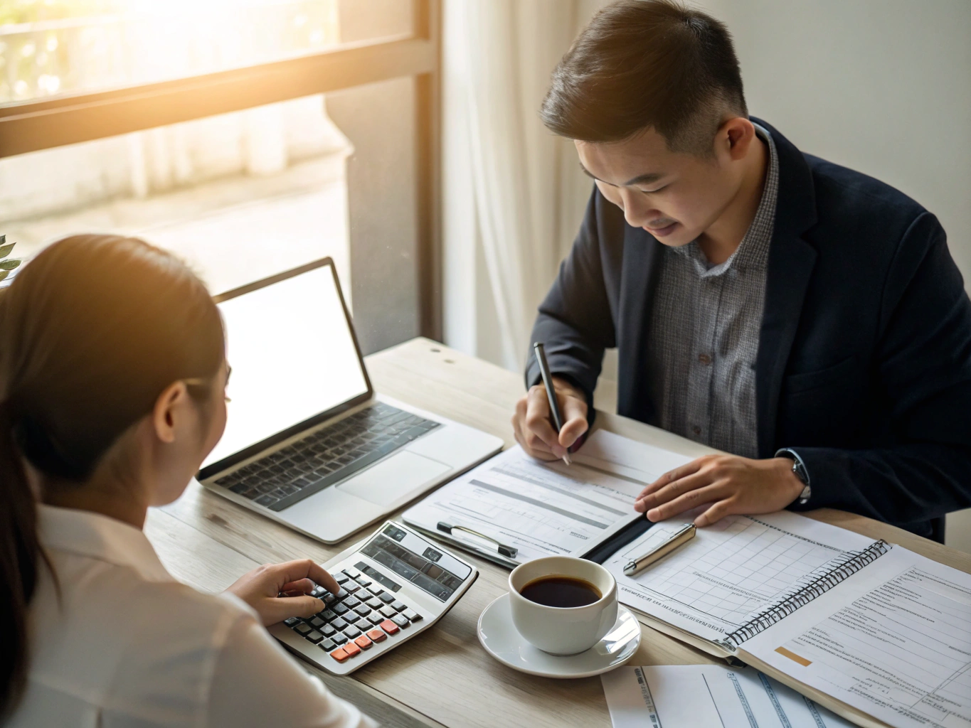 Tax advisor reviewing tax documents with a client